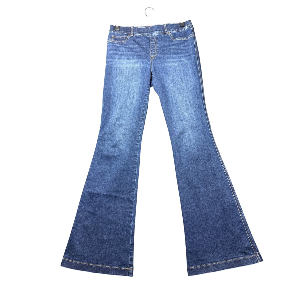 Spanx Flare Jeans Women Large Blue Excellent Flare Leg High Rise Pull On Stretch